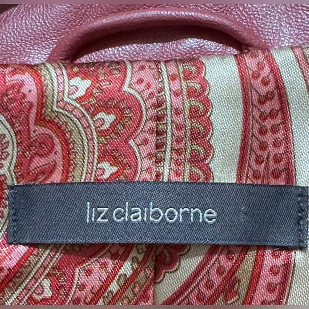 Liz Claiborne Pink Salmon Soft Leather Jacket Full Zip Paisley Lined  Women’s 14 - Picture 4 of 16